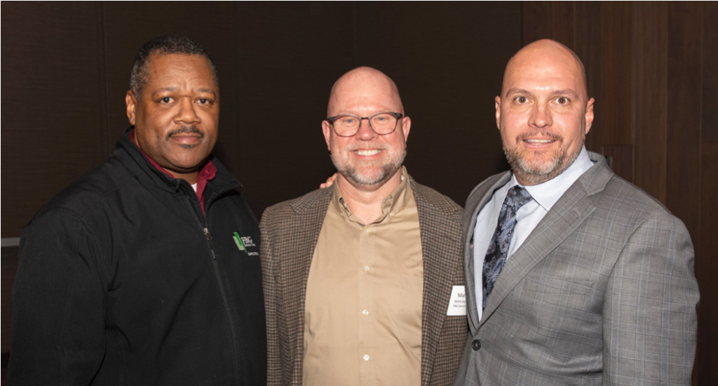 FBG Operations Supervisor Larry East (left) Des Moines District Market Manager Mark Gunhus (center) and speaker SSG Eric Maddox.  